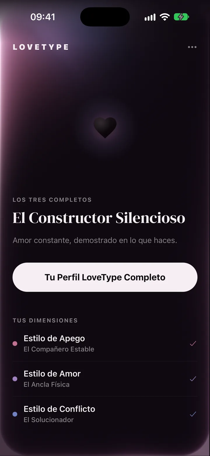 Una pantalla de resultado de LoveType