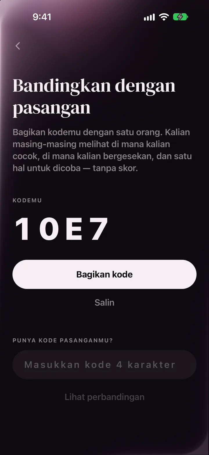 Layar perbandingan LoveType dengan kode