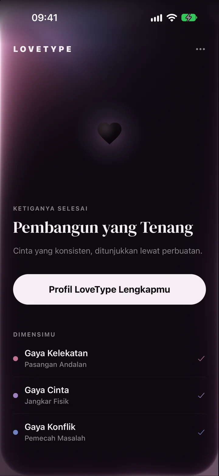 Layar hasil LoveType