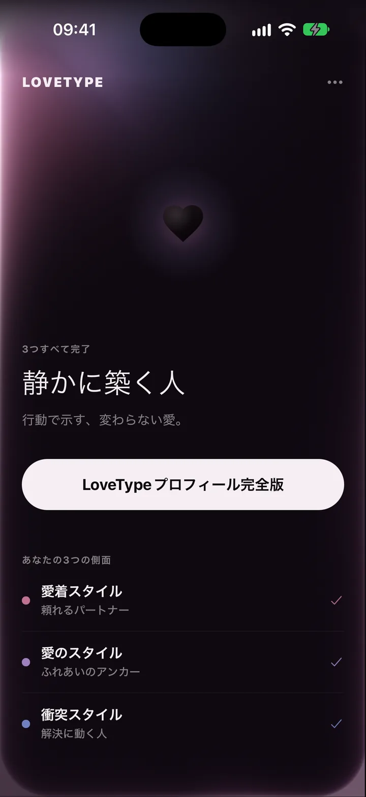 LoveTypeの診断結果画面