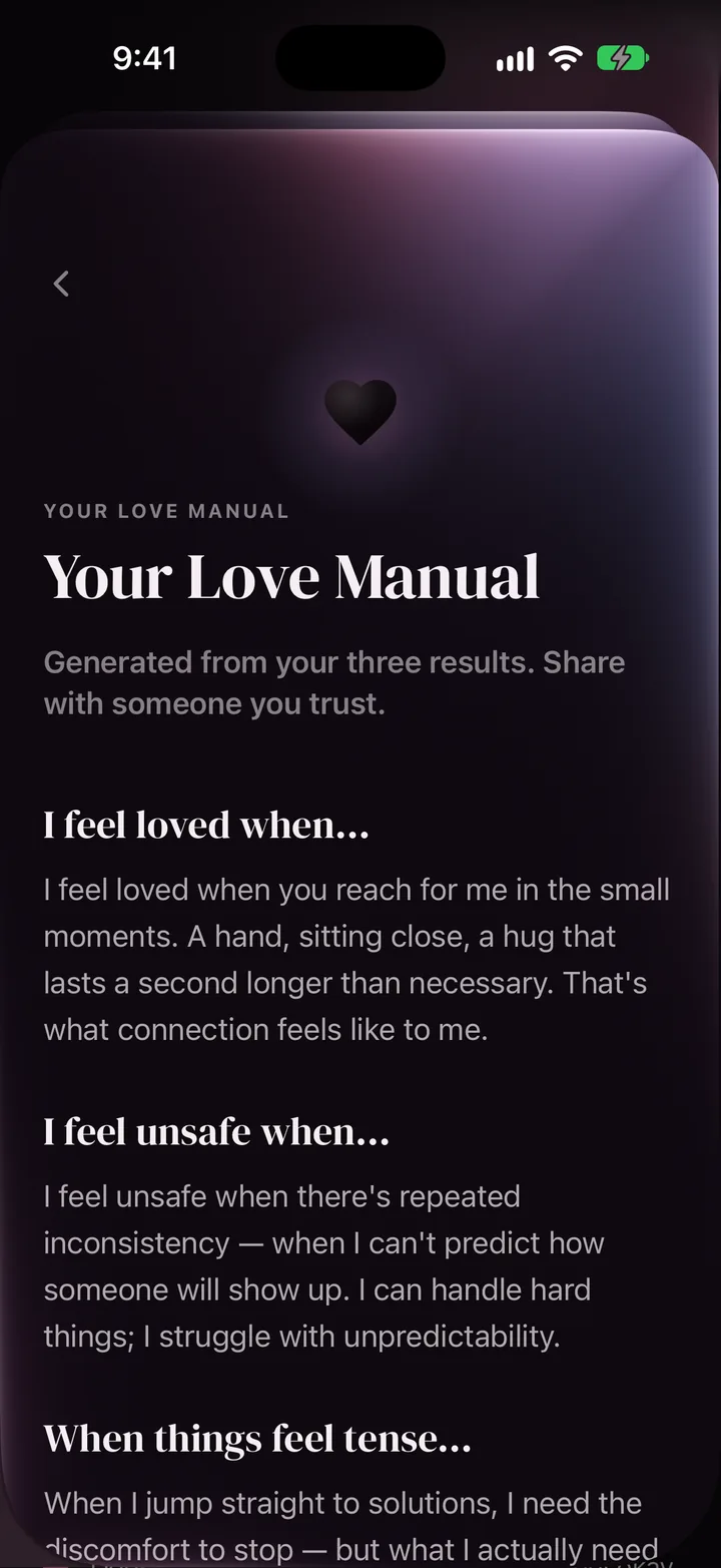 The Love Manual in LoveType, written from your three results